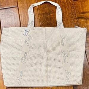 Victoria’s Secret Bling Tote Bag Off-White With Silver Toned Sparkle Beads